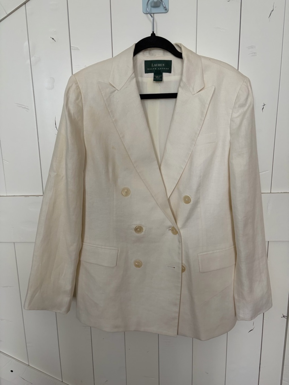 Lauren Ralph Lauren Light Cream Double-Breasted Linen Blazer